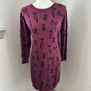 ModCloth Bow Tie Ribbon Print Long Sleeve Shirt Dress Cotton Modal Size‎ XL